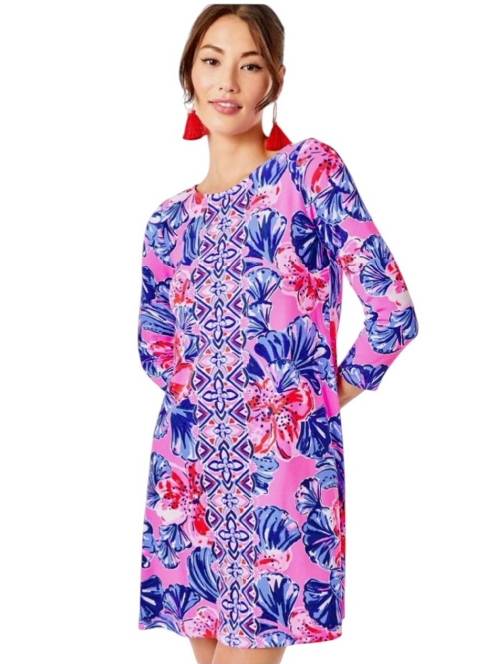 Lilly Pulitzer‎ Ophelia Knit Swing Dress Plumeria Pink in Hollidaze Size Medium